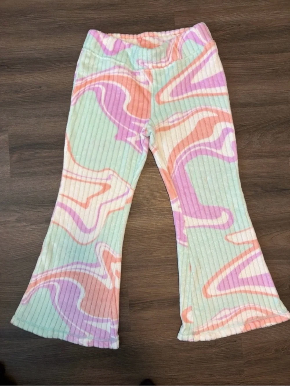 Justice Girls Pastel Swirl Plush Pajama Set - Mint, White, Purple, Peach